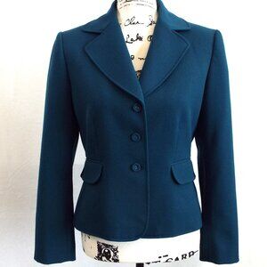 Tahari ASL Teal Green Blue Long Sleeve Button-Up Blazer Jacket Size 8P